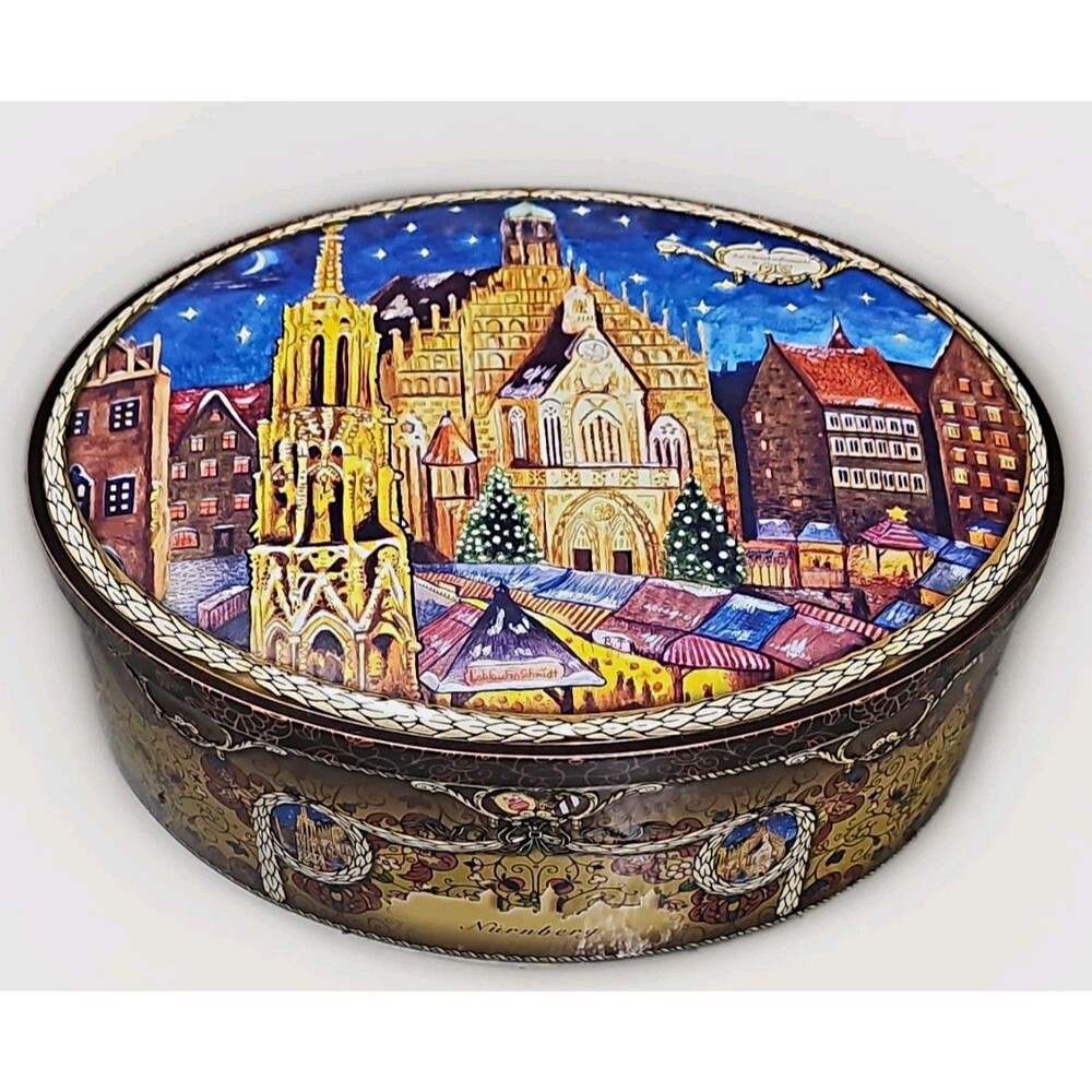 Collectible Lebkuchen-Schmidt Nürnberg Large Oval Decorative Christmas Tin W/lid